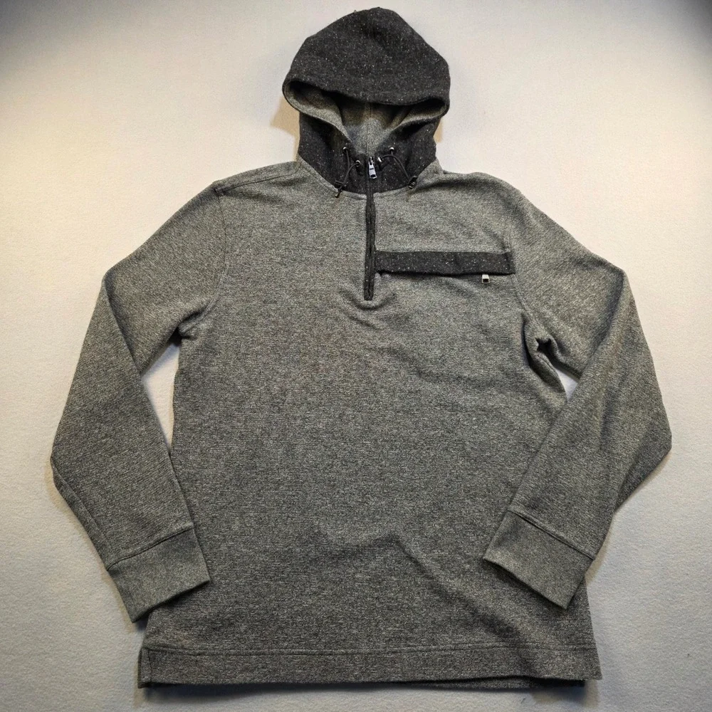 Banana Republic Mens Gray Quarter Zip Hoodie Speckled Wool Blend Hood‎ Large